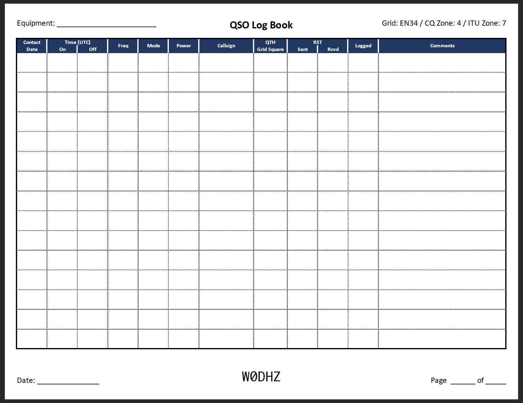 Ham Radio Log Sheet Template